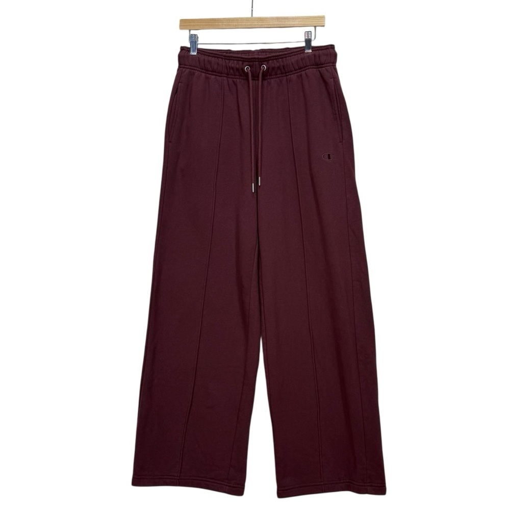 Champion Classic Fleece Sweatpants Medium Burgundy Wide Leg Joggers Gym Casual - Picture 5 of 15
